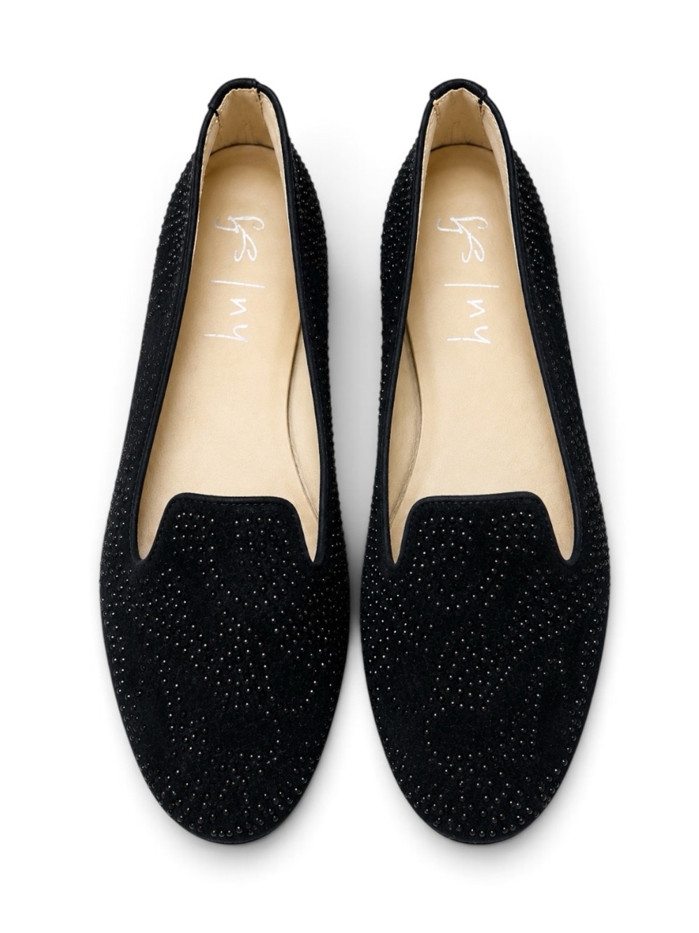 FS/NY Black Suede Rhinestone Loafers Slip-On Flats Work Office Travel Party 7